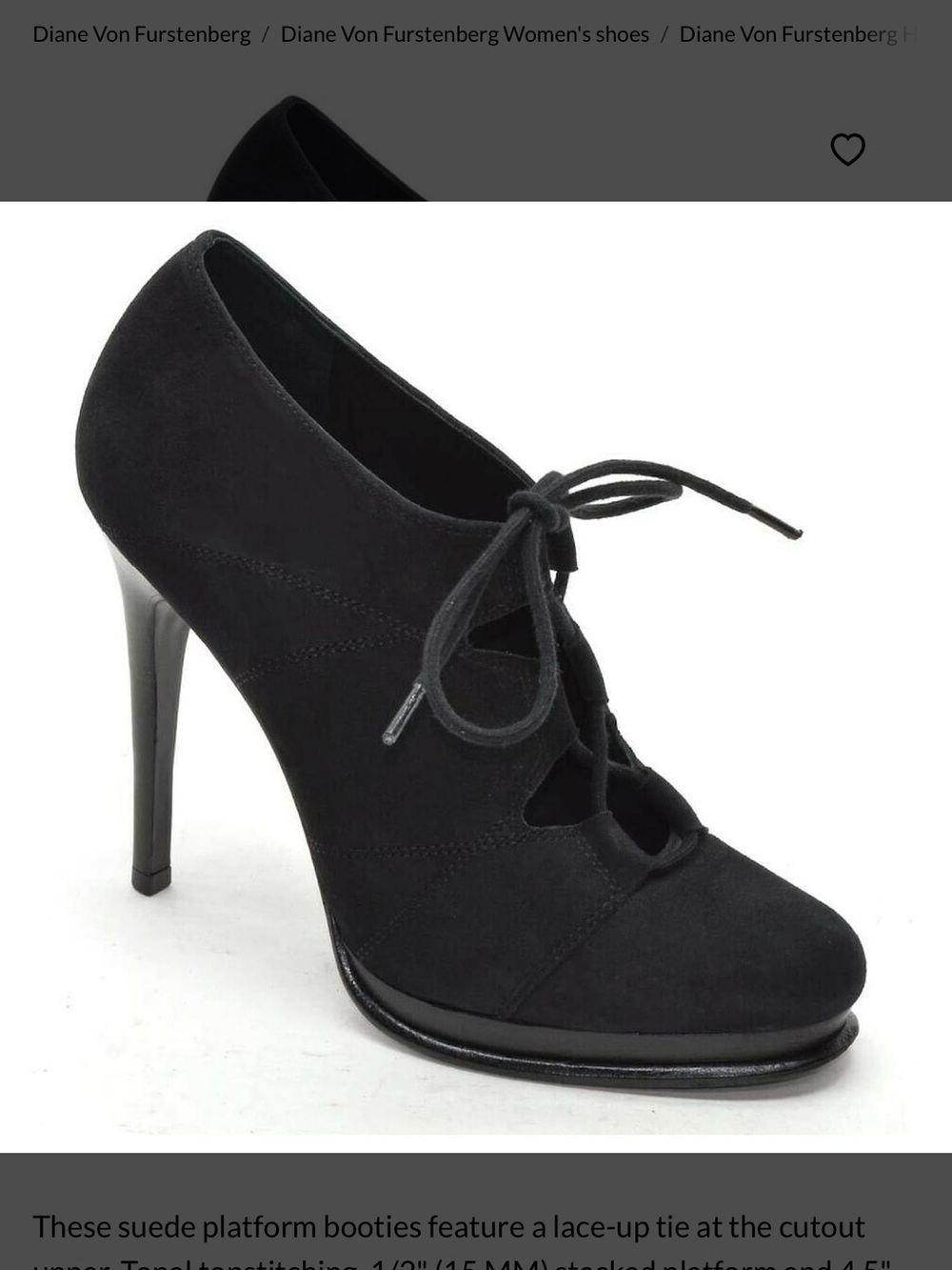 Diane von Furstenberg Gaurdian Size 8 Black Suede Lace-Up Platform Bootie